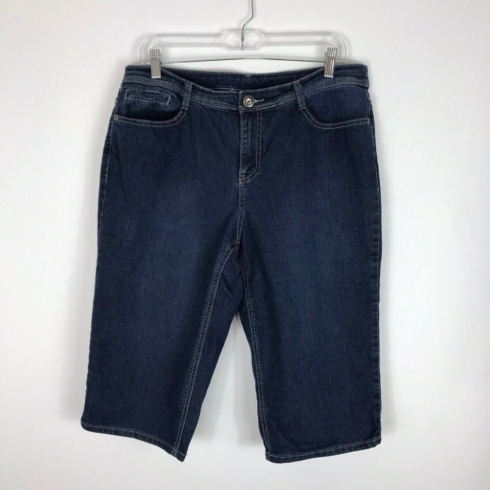 Christopher & Banks Capri Jeans Size 12 Womens Stretch Dark Blue Denim Cropped